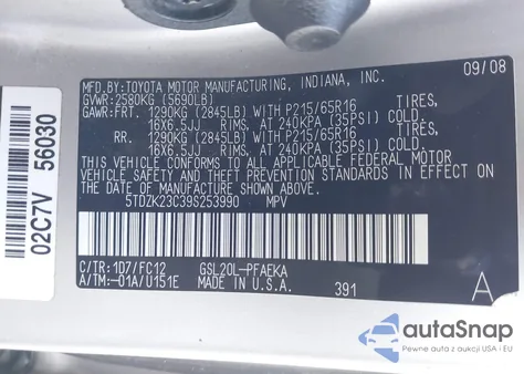 2009 Toyota Sienna Le from USA, damaged, VIN 5TDZK23C39S253990